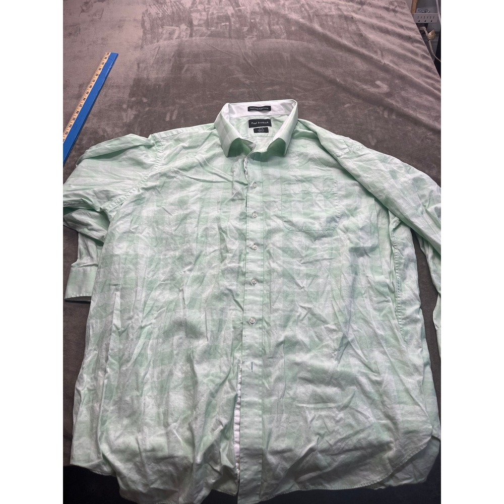 Paul‎ Fredrick Mens 20 x 35 Classic Fit Mint Green Gingham Cotton Dress Shirt